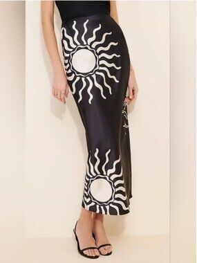 Anthropologie 4th & Reckless Maxi Slip Black White Silky Skirt size L
